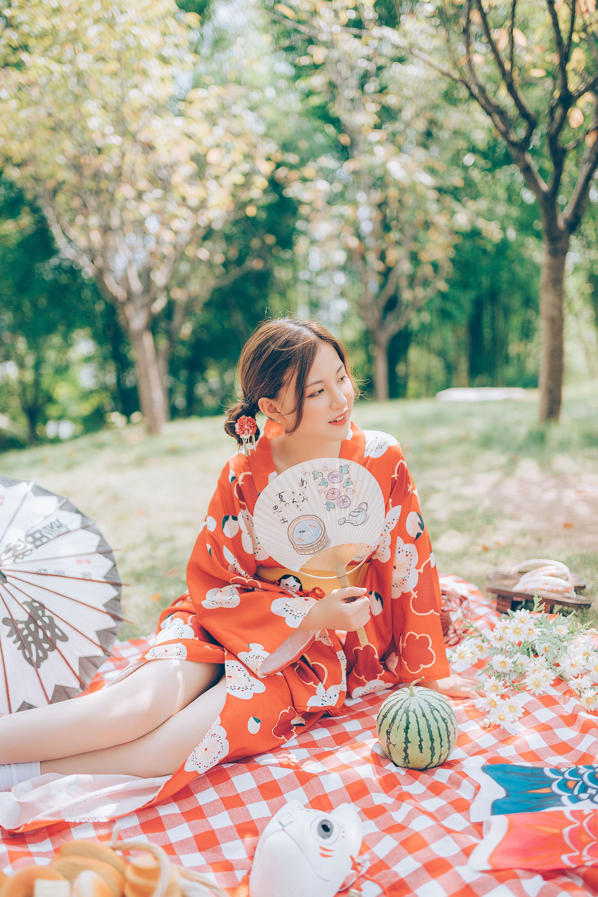 夏日野餐 夏日 日系 和服 少女 色彩